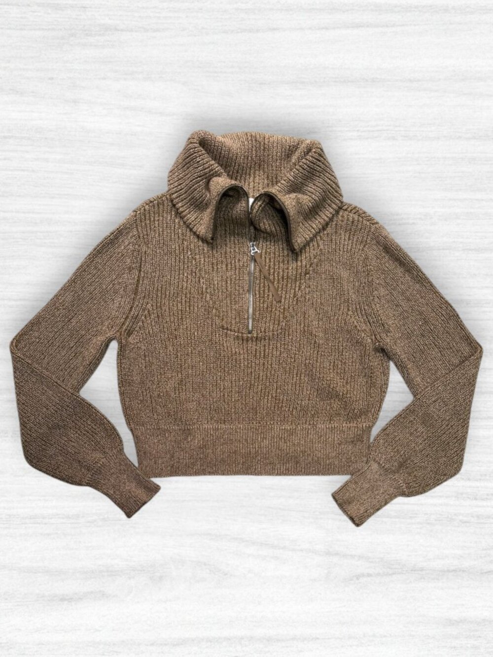 Varley Mentone Half Zip Sweater Olive Taupe Cotton Cropped Pullover Womens M